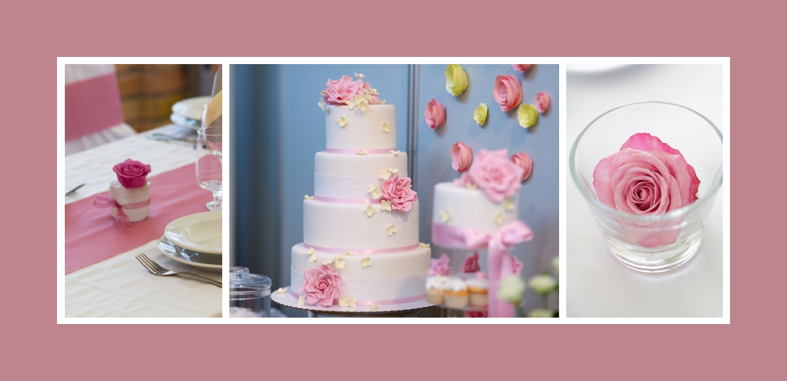 5 Rosa Torte und Blumenschmuck